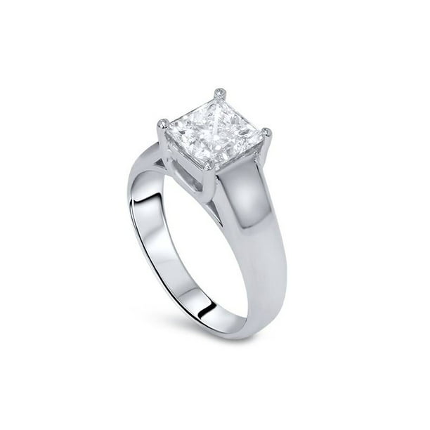 1ct Solitaire Princess Cut Diamond Engagement Ring 14K White Gold 